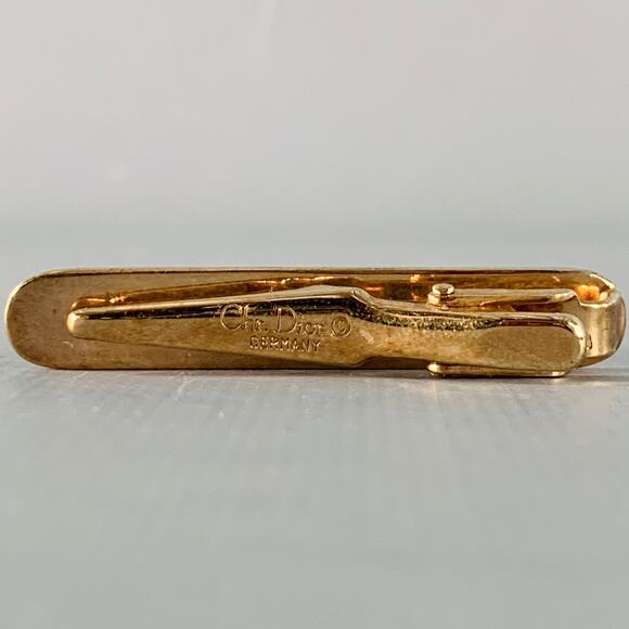 CHRISTIAN DIOR Vintage Gold Silver Logo Metal Cuff Link Tie Clip Set - Picture 3 of 6